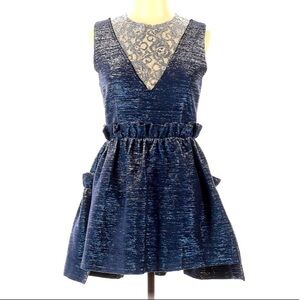 New JOURDEN Blue Metallic silver lace a line mini dress 42 FR BARNEY’s medium